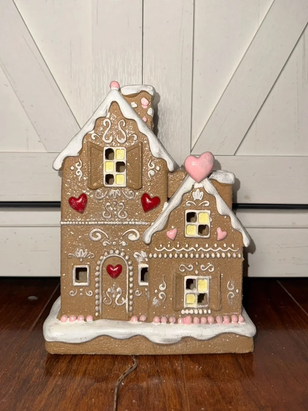 Cupcakes & Cashmere Pink Hearts LED Gingerbread House Holiday Accent